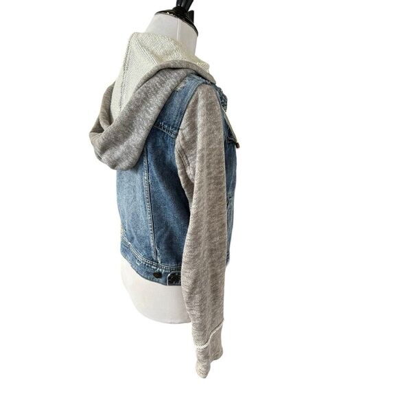 Free People Blue and Gray Jean Jacket with Hood - Picture 5 of 15